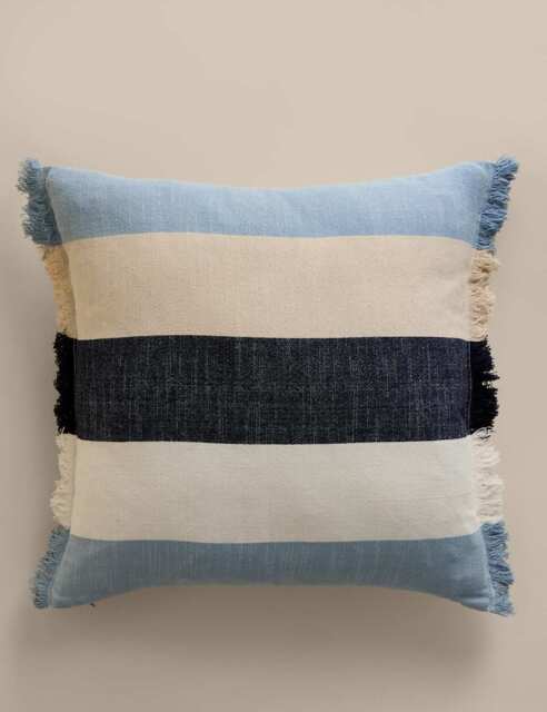 M&S Pure Cotton Woven Striped Outdoor Cushion Blue Mix