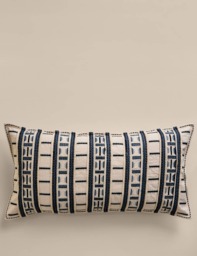 M&S Pure Cotton Embroidered Grid Bolster Cushion Blue Mix