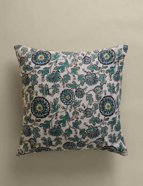 M&S Cotton Rich Floral Cushion Blue Mix
