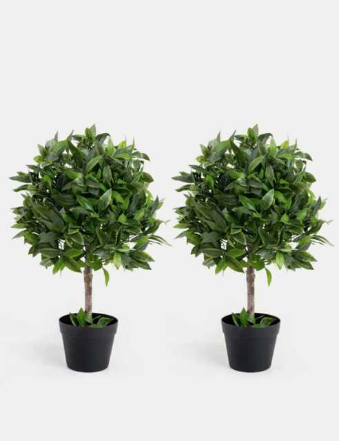 Blooming Artificial 2.5ft Set of 2 Artificial Bay Bush Ball Trees Green