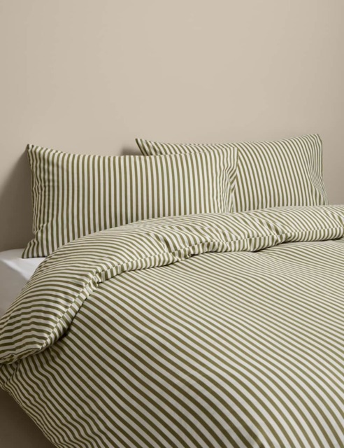M&S Cotton Blend Simple Stripe Bedding Set Fern