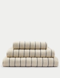 M&S Pure Cotton Textured Striped Towel Neutral