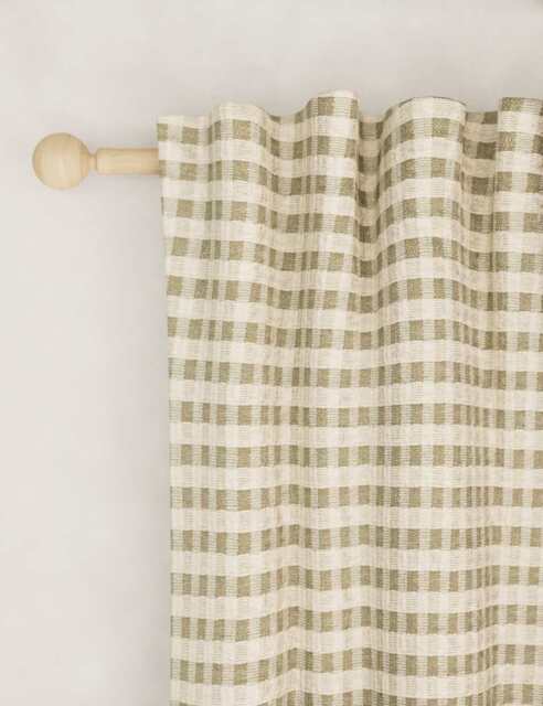 M&S Chenille Gingham Multiway Blackout Curtains Olive