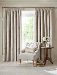 Laura Ashley Rowsham Garden Pure Cotton Pencil Pleat Blackout Curtains Natural