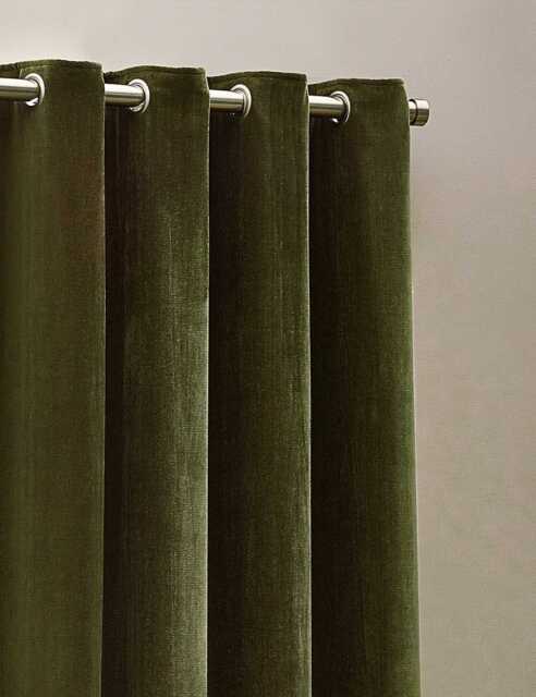 YARD Chenille Blackout Pencil Pleat Curtains Olive