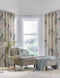 Laura Ashley Belvedere Pure Cotton Eyelet Curtains Duck Egg