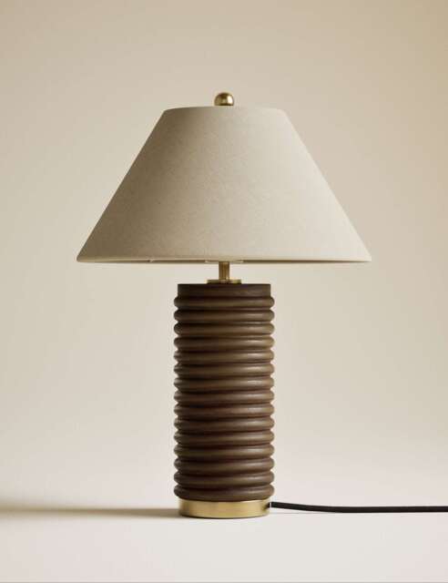 M&S Wooden Ribbed Table Lamp Brown