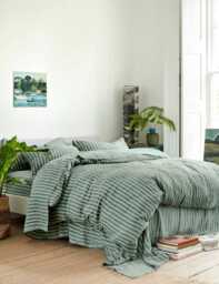 Piglet In Bed Pure Linen Pembroke Stripe Duvet Cover Green Mix