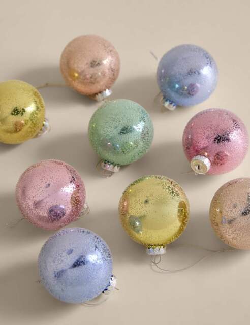M&S 9pk Pastels Metallic Glass Baubles Multi