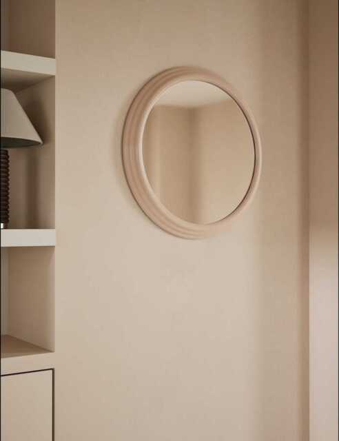 M&S Ribbed Gloss Round Wall Mirror Beige