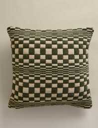 M&S Chenille Checked Quilted Cushion Green Mix
