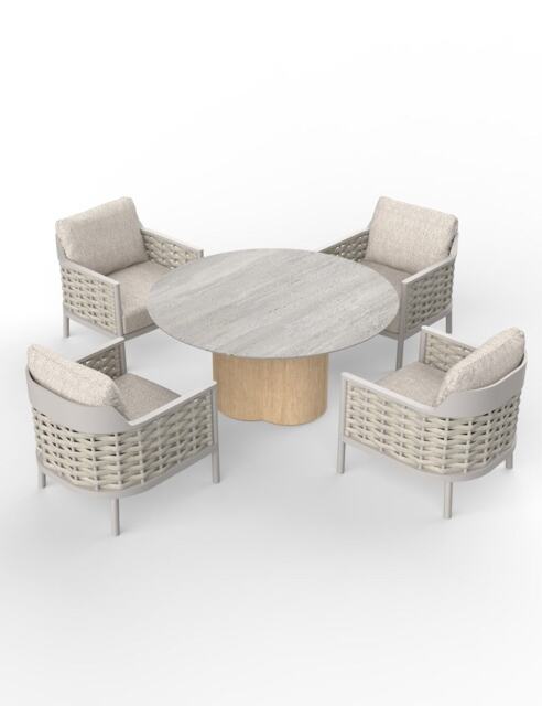 Royalcraft Olma Round Table and 4 Armchairs Dining Set Grey