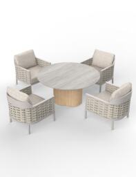 Royalcraft Olma Round Table and 4 Armchairs Dining Set Grey
