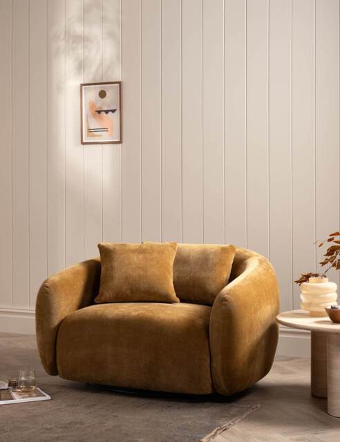 BARKER AND STONEHOUSE Cocoon Chenille Swivel Snuggle Chair Yellow