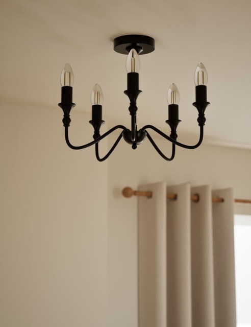 M&S Metal 5 Light Flush Chandelier Black