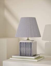 M&S Joshua Ceramic Striped Rechargeable Table Lamp Navy