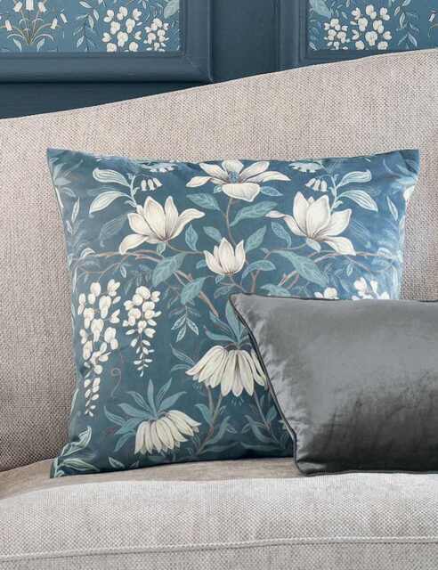 Laura Ashley Velvet Parterre Cushion Blue Mix