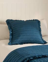M&S Pure Cotton Textured Ruffle Trim Cushion Teal