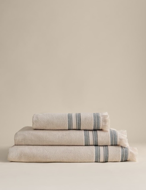 M&S Cotton Rich Fringed Border Towel Navy Mix