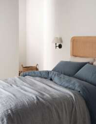 Bedfolk Linen Cotton Blend Textured Throw Navy