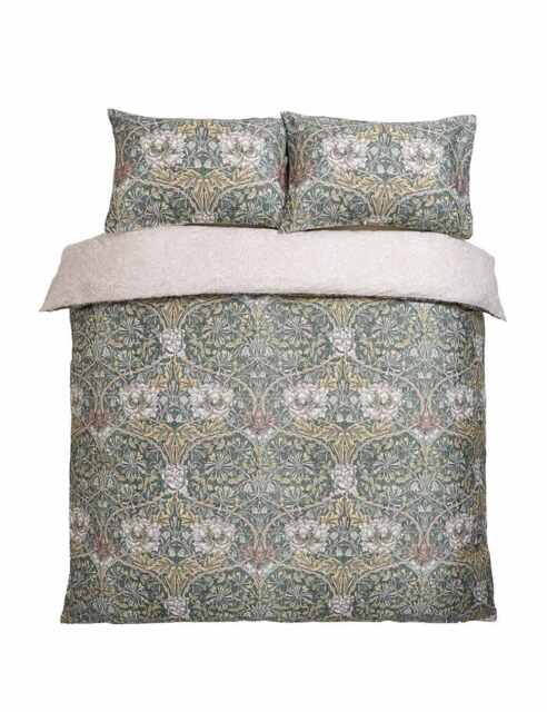 William Morris At Home Set of 2 Pure Cotton Honeysuckle & Tulip Pillowcases Green Mix