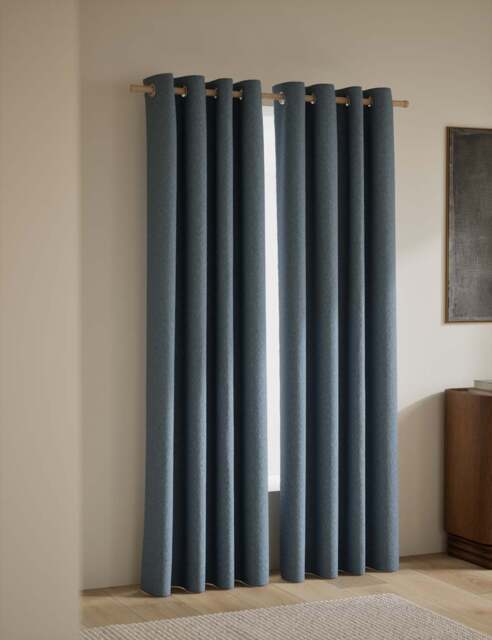 M&S Basketweave Eyelet Curtains Blue