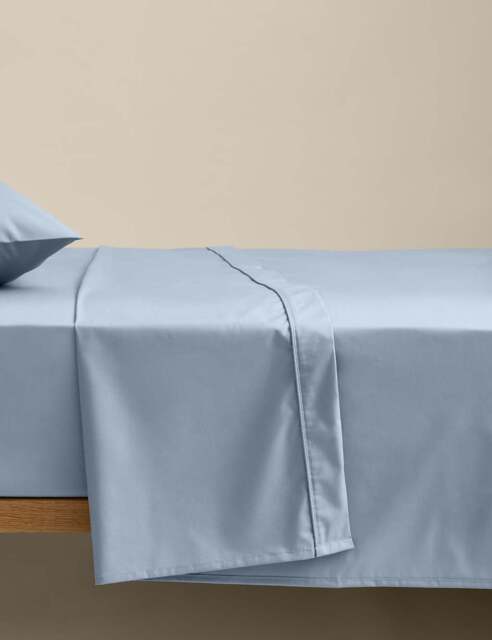 M&S Egyptian Cotton 230 Thread Count Crisp Flat Sheet Steel Blue
