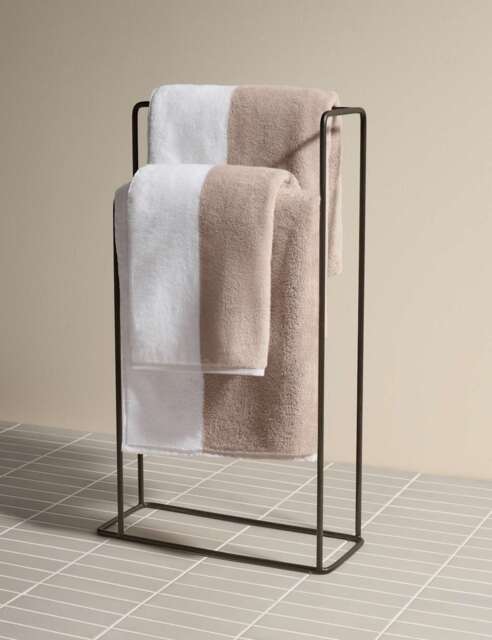 M&S X Kelly Hoppen Turkish Cotton Central Band Towel Taupe Mix