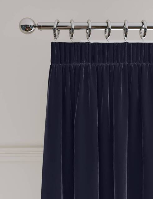 M&S Velvet Pencil Pleat Ultra Thermal Curtains Navy
