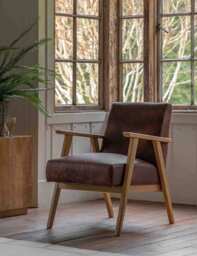 Gallery Direct Neyland Wood Leather Armchair Brown Mix