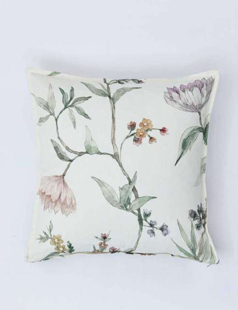 MM Linen Linen Blend Floral Piped 50x50cm Cushion Cream Mix