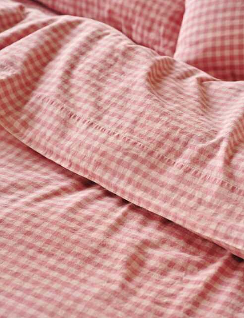 Piglet In Bed Linen Rich Gingham Flat Sheet Pink