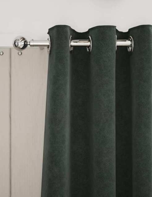 M&S Velvet Eyelet Curtains Mid Grey