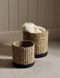 M&S Set of 2 Raffia & Seagrass Contrast Baskets Natural