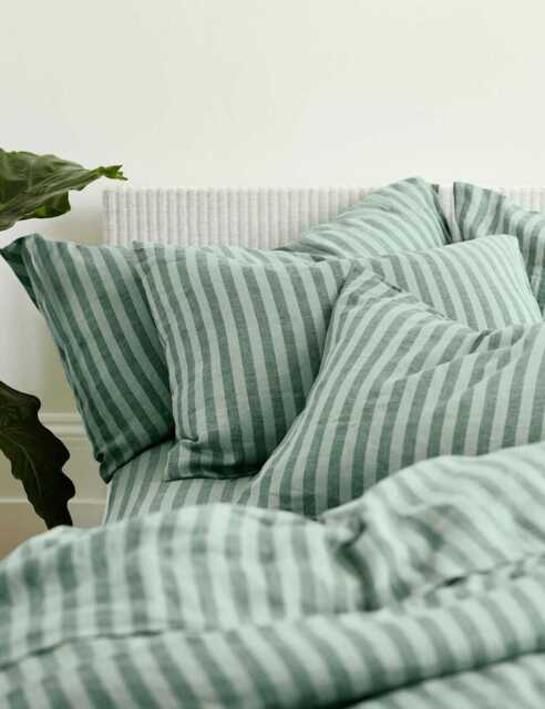 Piglet In Bed 2 Pack Pure Linen Pembroke Stripe Pillowcases Green Mix