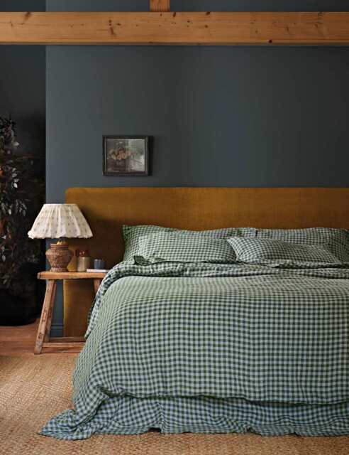 Piglet In Bed Pure Linen Gingham Duvet Cover Green Mix