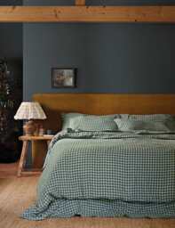 Piglet In Bed Pure Linen Gingham Duvet Cover Green Mix