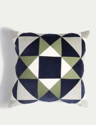 M&S Velvet Geometric Cushion Green Mix