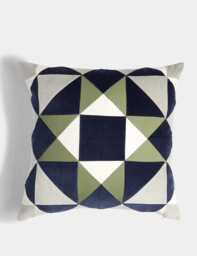 M&S Velvet Geometric Cushion Green Mix