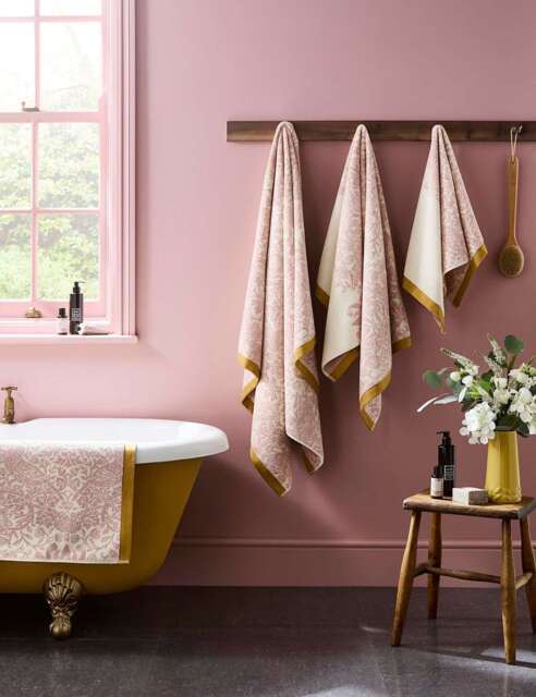 William Morris At Home Strawberry Thief Pure Cotton Towel Light Pink Mix
