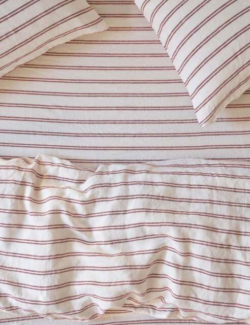 Piglet In Bed Linen Rich Kemptown Stripe Fitted Sheet Red Mix