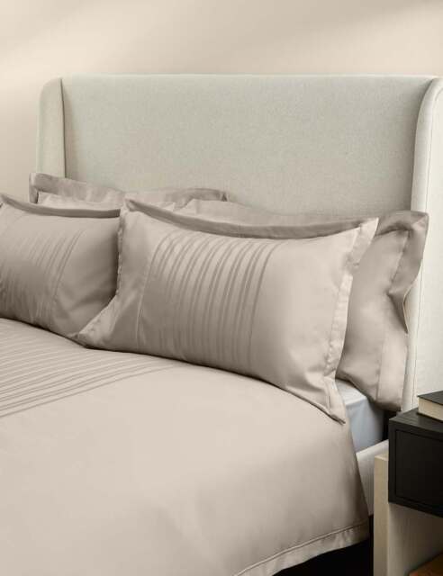M&S X Kelly Hoppen Pure Cotton Jacquard Striped Bedding Set Taupe