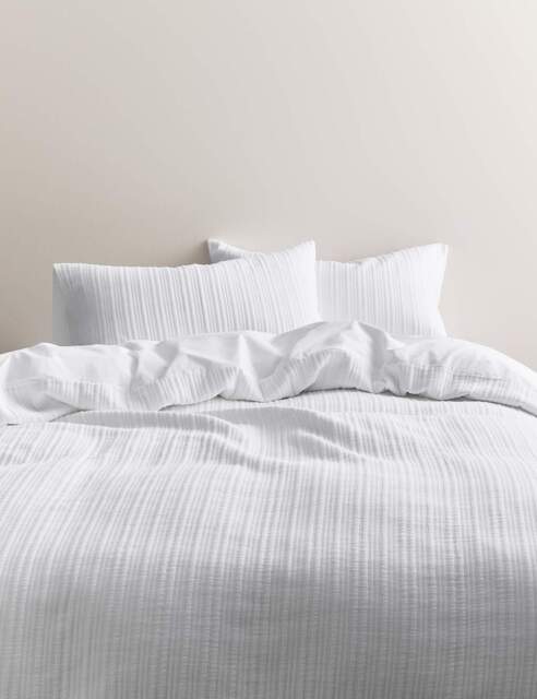 M&S Pure Cotton Ribbed Bedding Set White