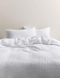 M&S Pure Cotton Ribbed Bedding Set White