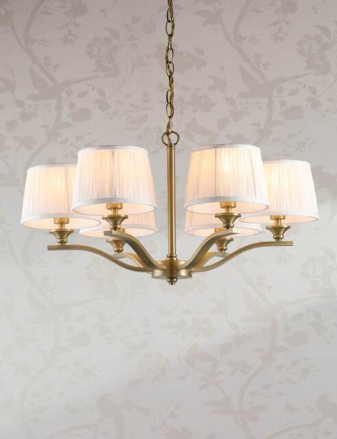 Laura Ashley Hemsley 6 Light Pleated Silk Chandelier Antique Brass