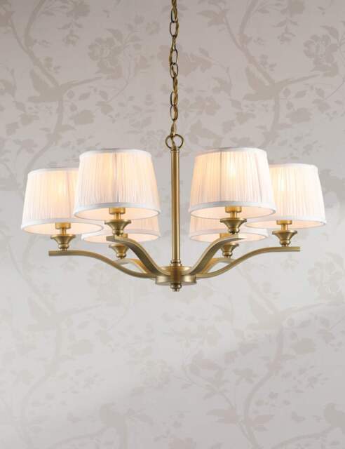 Laura Ashley Hemsley 6 Light Pleated Silk Chandelier Antique Brass