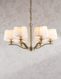 Laura Ashley Hemsley 6 Light Pleated Silk Chandelier Antique Brass