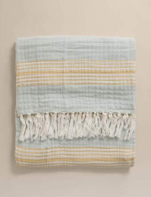 M&S Pure Cotton Striped Large Throw Blue Mix