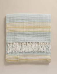 M&S Pure Cotton Striped Large Throw Blue Mix