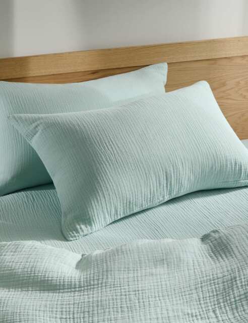 M&S 2 Pack Pure Cotton Muslin Pillowcases Light Aqua